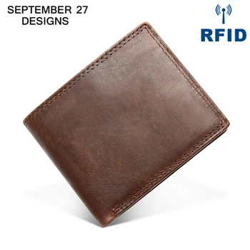 

Genuine Leather Men Wallets Retro Men's Bifold Clutch Wallet High Quality Crazy Horse Cowhide Leather Male Coin Purses Money Bag