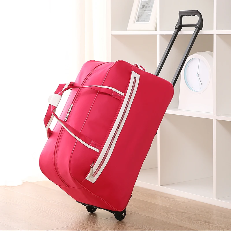 Для женщин большой емкости путешествия багажные сумки на колесах, черный/темно-синий/ярко-розовый цвет/красный тележки для багажа сумки с