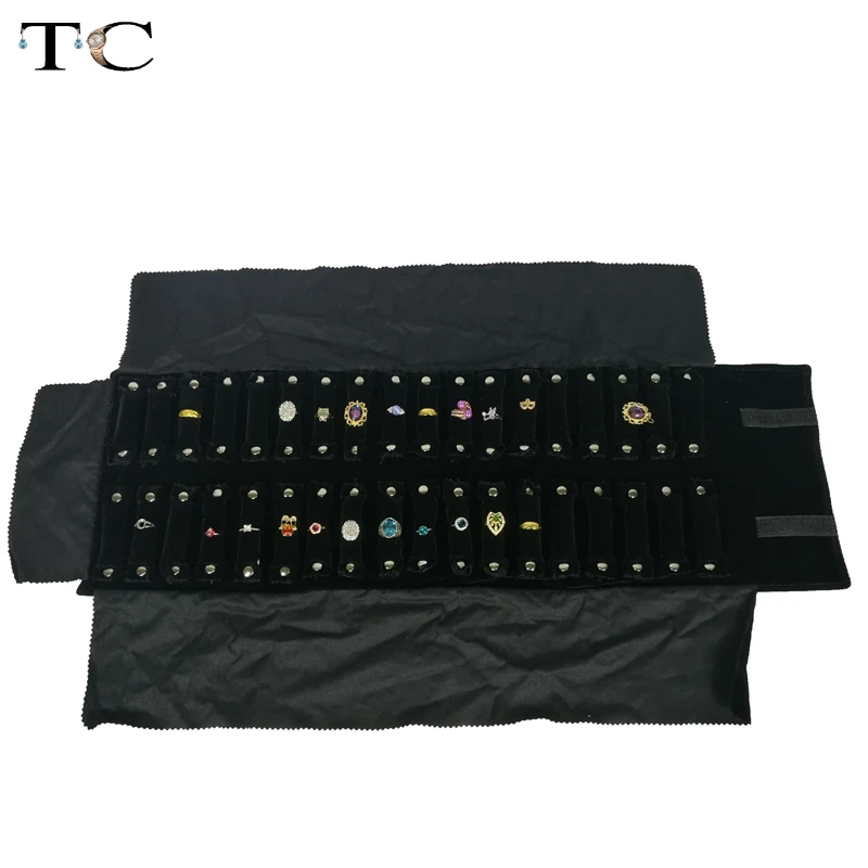 Newest Black Velvet Jewelry Roll Organizer Bag Travel Ring Carrying