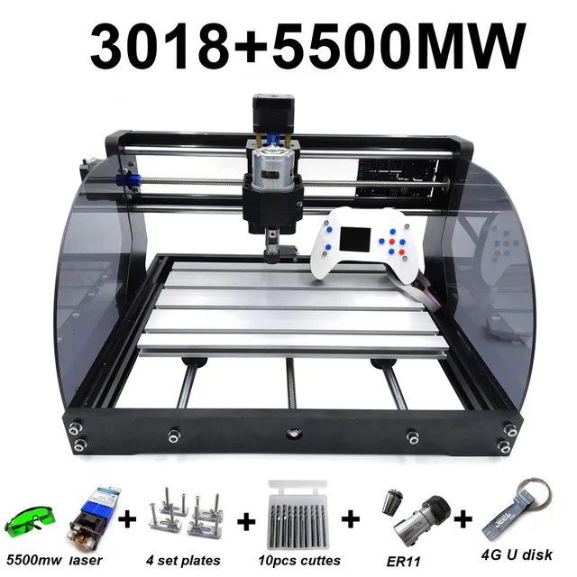 DIY CNC 3018 Pro Max 3 оси PCB фрезерно-гравировальный станок GRBL управления с 500 МВт/2500 мвт/3500 МВт/5500 МВт/15 Вт лазерная мышь - Цвет: P3018-5500mw