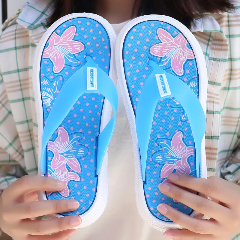 

Summer 2019 women's flip-flops fashion ladies slippers women's flat summer women's shoes thick bottom beach slope casual