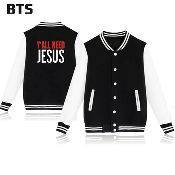 

Casual Dress Y'all Need Jesus Letters Print Mens Men Cotton Jacket Baseball Uniform