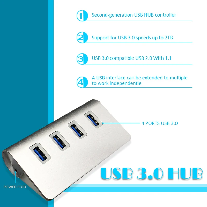 Usb-концентратор 3,0 хорошего качества высокоскоростной 5 Гбит/с Алюминиевый 3,0 usb-концентратор с внешними 4 портами USB 3,0 концентратор для компьютера MacBook-Серебристый