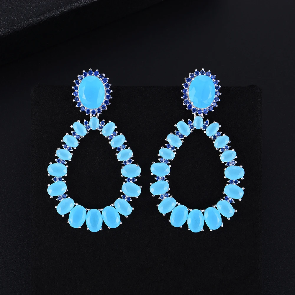 

missvikki Full Micro Opal Paved Wedding Party Earring Fashion Jewelry for Women pink/blue High Quality Fashion Accessories