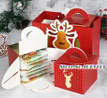 

Christmas paper gift apple box with handle,Red bronzing elk gift candy Chocolate box, Christmas Favor Cookies snacks cake Box