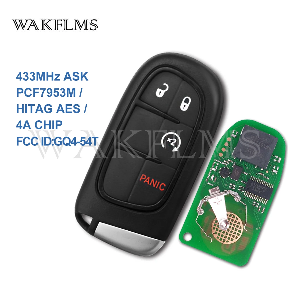 GQ4-54T Smart Remote Car Key Fob 4 Buttons 433MHz PCF7953M 4A For 2014 2015 2016 2017 2018 Jeep Cherokee 68141580 AE AC AF AG AB