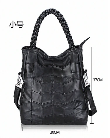 Модная женская сумка из натуральной кожи, Лоскутная сумка на плечо из натуральной овчины, женская черная Повседневная Сумка-тоут, женская сумка - Цвет: 30cm x 12cm x 37cm