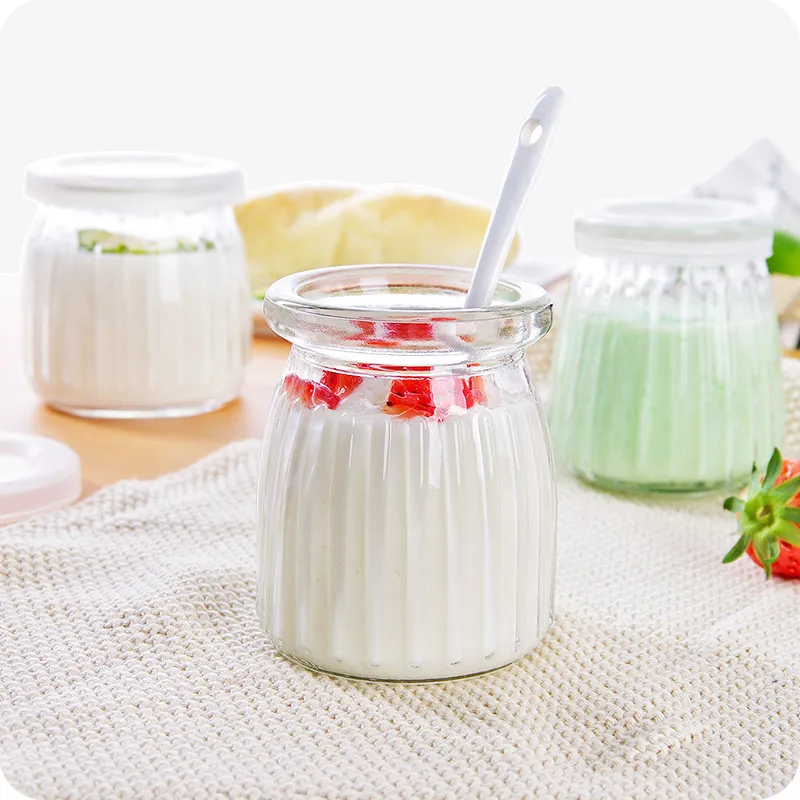 

1pc Creative Pruning Pudding Bottle Yogurt Cup Jelly Mousse Cup with lid Glass Bottle Homemade Yogurt Bottle Milk Bottle