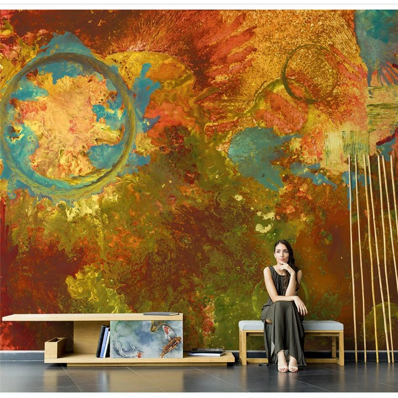 

beibehang Custom wallpaper 3d photo mural red circle abstract oil painting green yellow modern abstract painting 3d wall paper