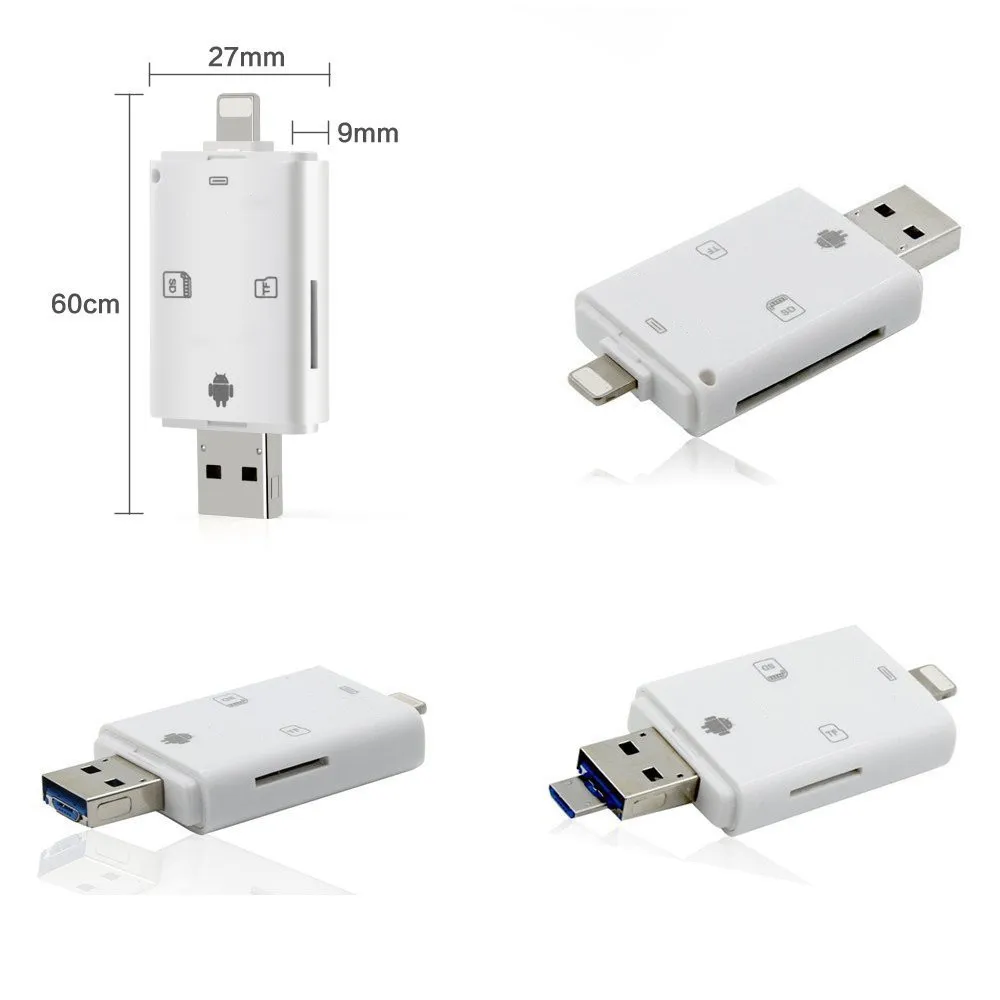 SD Card Reader адаптер 3 в 1 Card Reader для iPhone/ipad/MAC/PC/ android устройства для TF/MicrsSD/SD карты