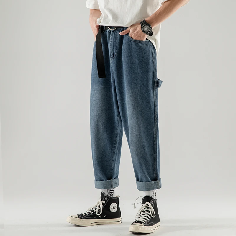 

2019 Autumn Men's Leisure Baggy Homme Classic Wash Jeans Straight Full Length Casual Pants Mens Streetwear Male Trousers S-XL