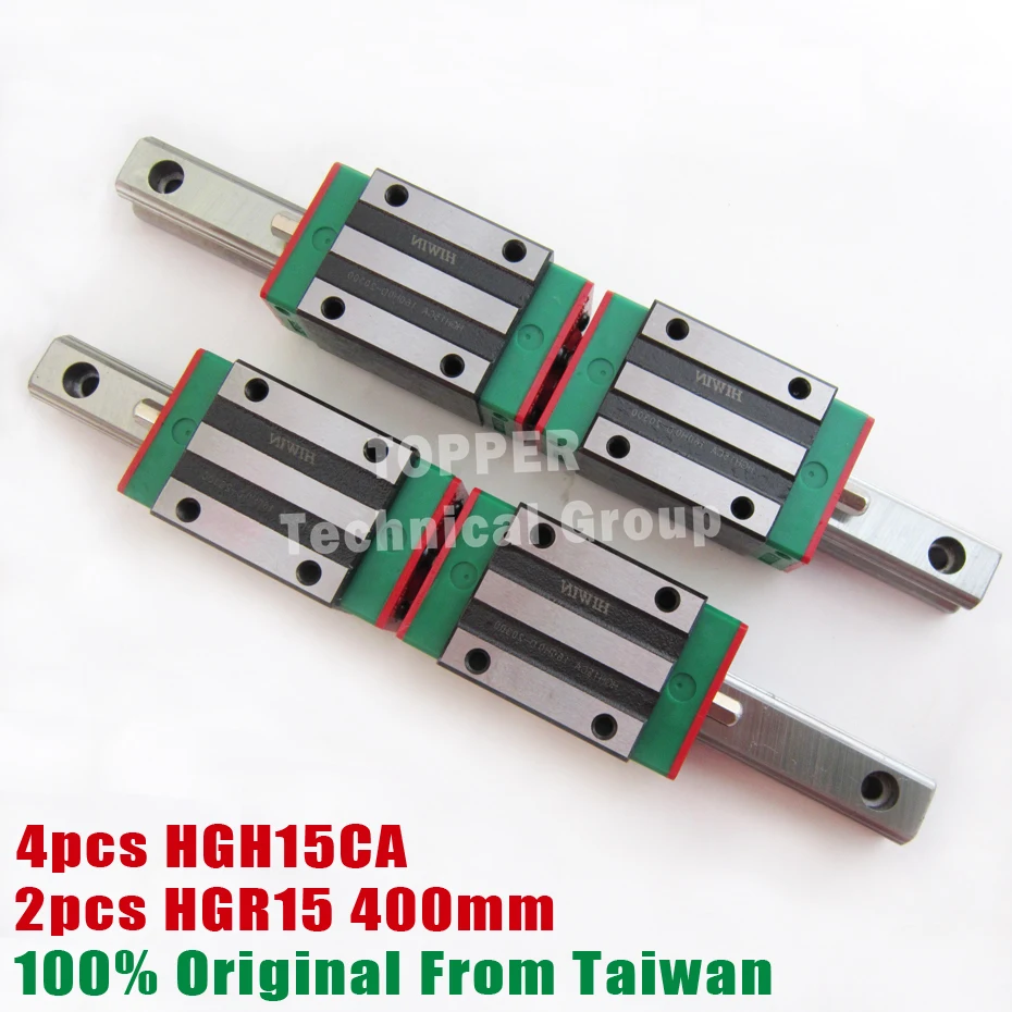 HIWIN Linear Rail 400mm, 2pcs HGR15 Linear Guide Rails + 4pcs HGH15