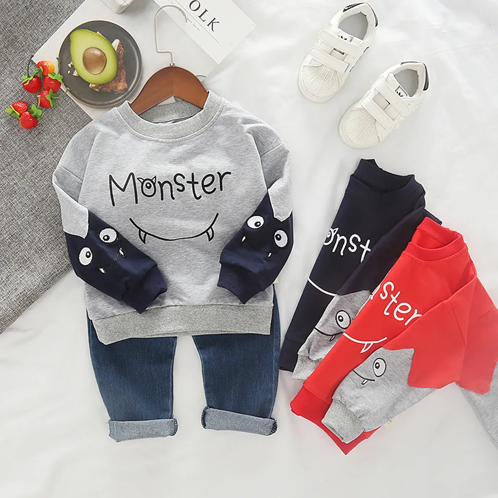 Toddler Boys Clothes Winter Autumn Cartoon Sweatshirt Denim Pants Baby Boy Outfit Children's Set Halloween Gift 2 3 4 5 T