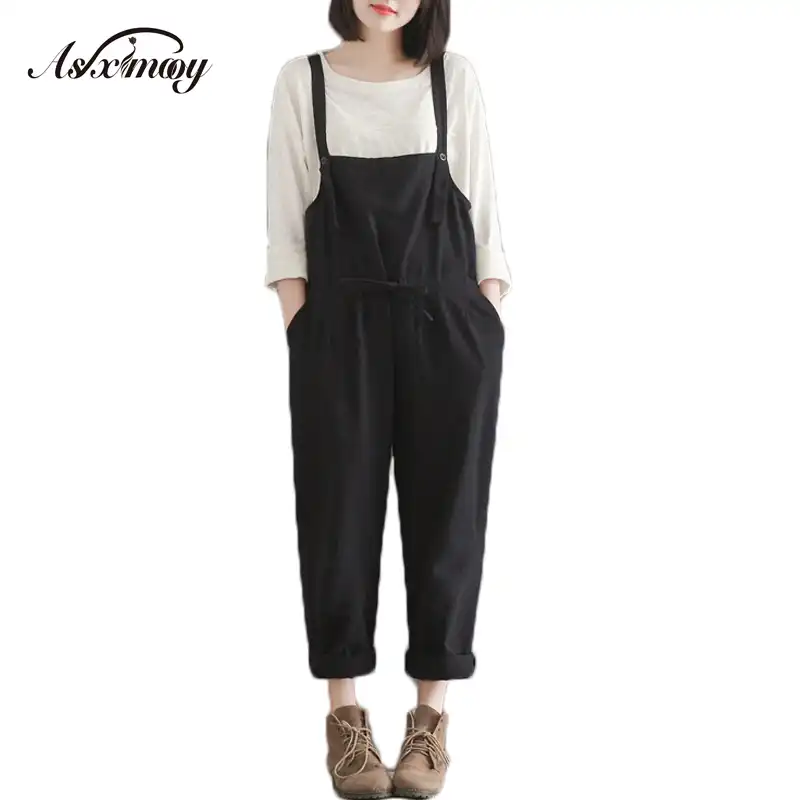black linen overalls womens
