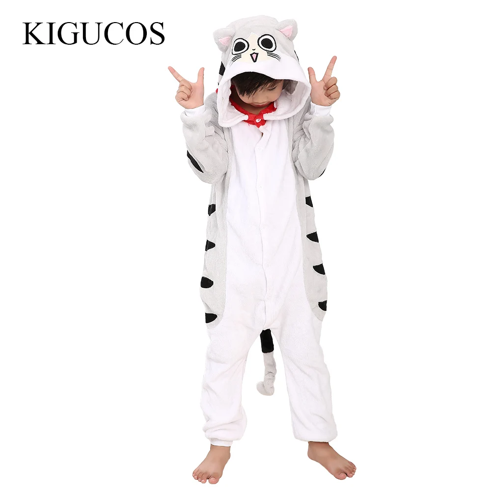 

Lovely Children Cartoon Chis Cat Ainmal Pajamas Kid Gift for Christmas Winter Warm Flannel One Piece Pajamas