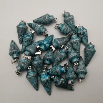 

fashion natural stone pendulum blue agates Pendants & necklaces for making Jewelry charm Point accessories 24pcs/lot wholesale