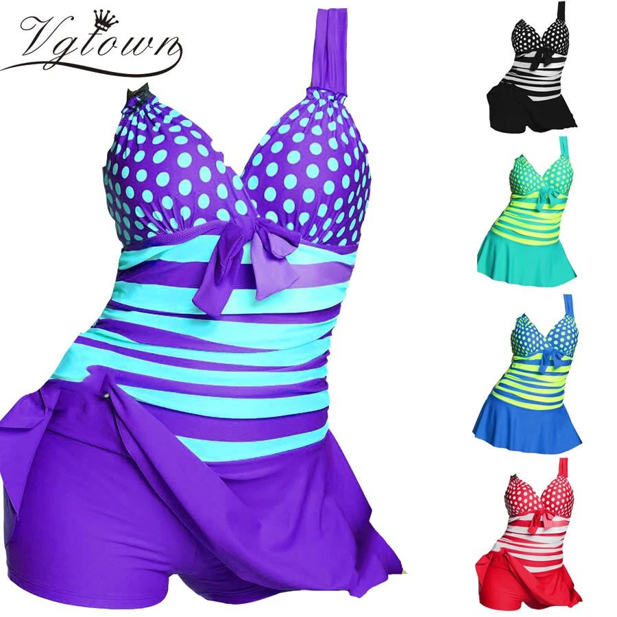 VGTOWN, Ретро стиль, женская одежда для плавания, танкини в горошек, два предмета, купальный костюм, купальный костюм с подкладкой, купальный костюм размера плюс, бикини, S-5XL