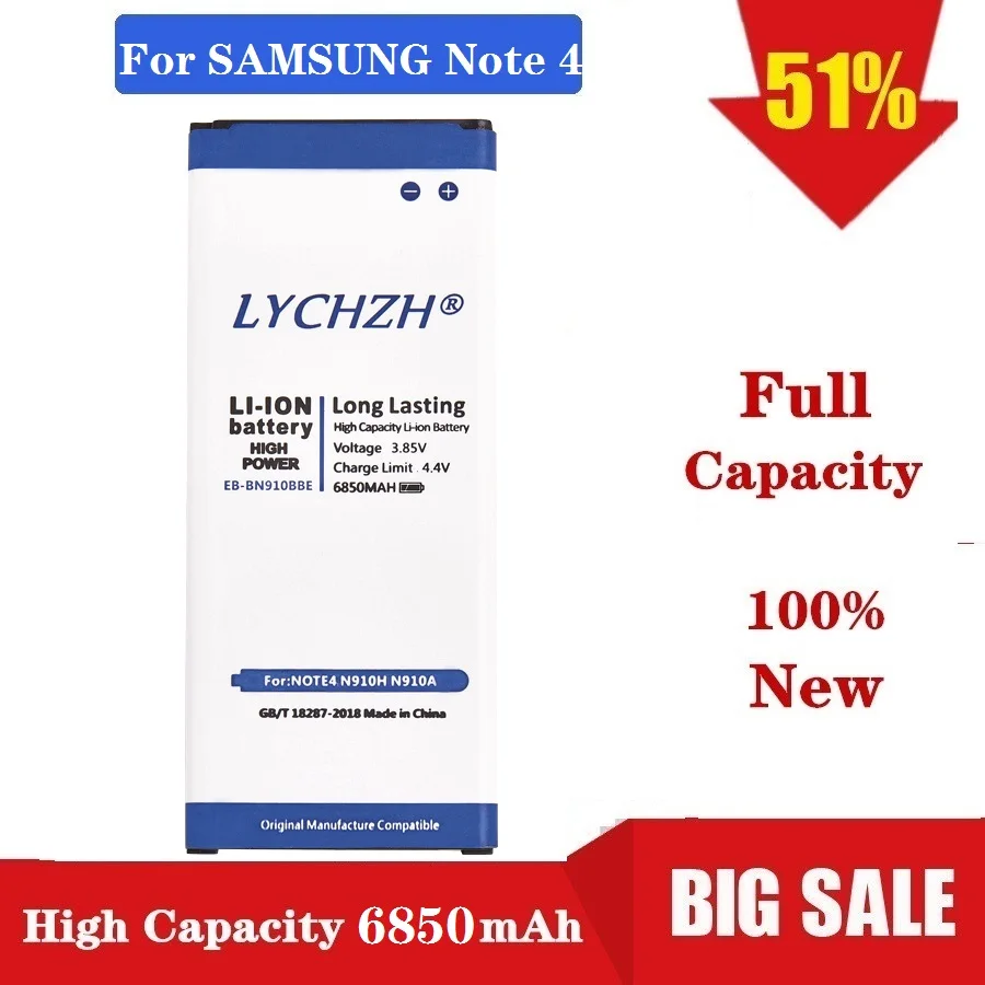 

Original For Samsung Galaxy Note 4 Replacement Battery for N910 N910F N910A N910V N910P N910T N910H EB-BN910BBE 6850mAh