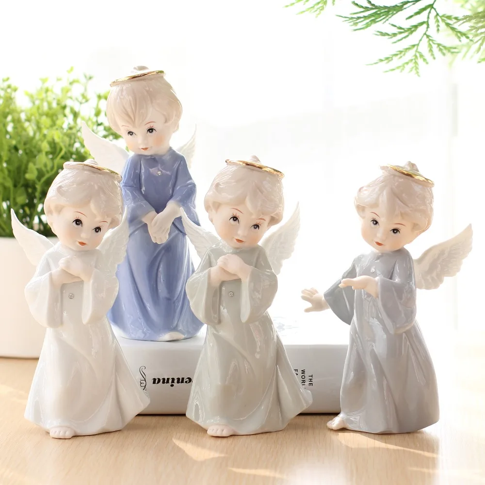 white ceramic angel boy toy figurines home decor crafts room decoration handicraft ornament
