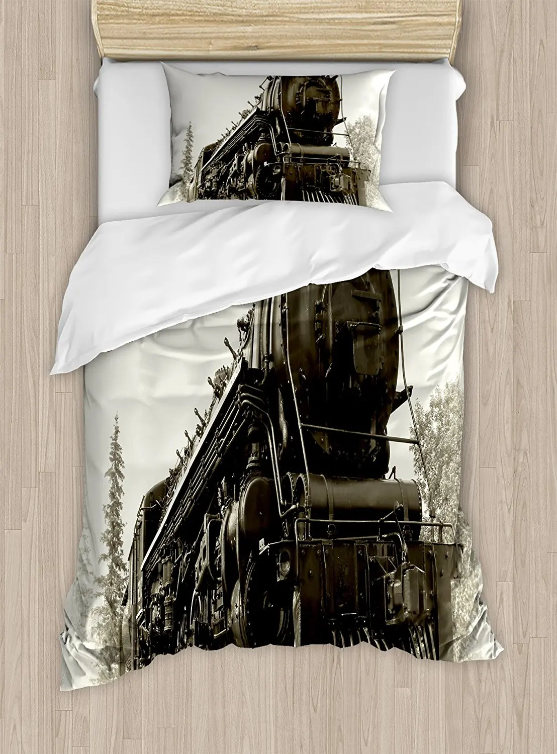 

Steam Engine Duvet Cover Set Antique Northern Express Train Canada Railways Photo Freight Machine Print 4 Piece Bedding Set
