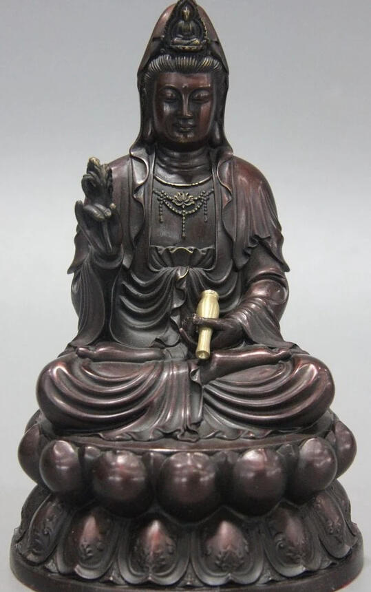 

S0947 China Pure Bronze Copper Buddhism Guanyin Kwan-yin Lotus Seat Bodhisattva Statue D0318