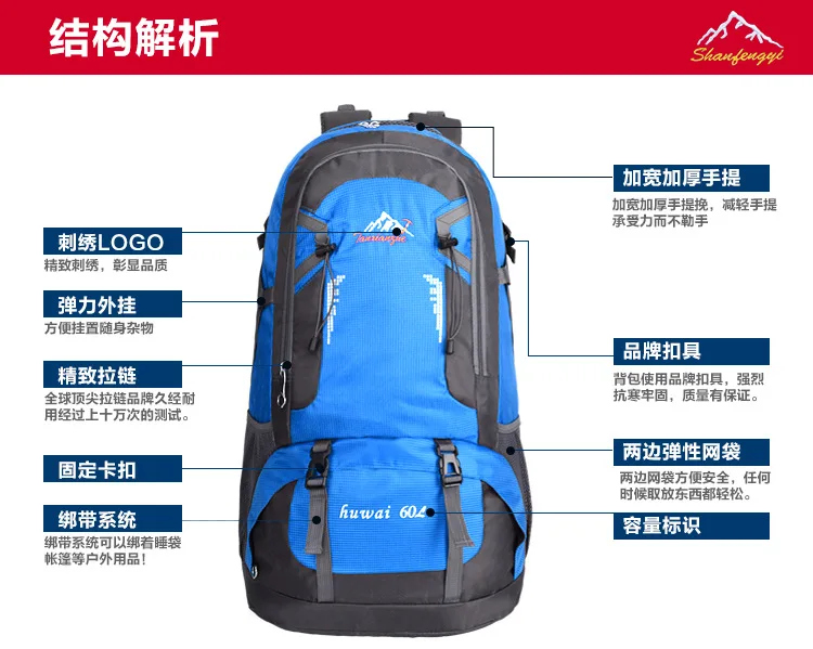 Новый мужской женский рюкзак большой емкости 60л Открытый пакет водостойкий путешествия спортивный рюкзак Outdoorer Кемпинг нейлоновая сумка