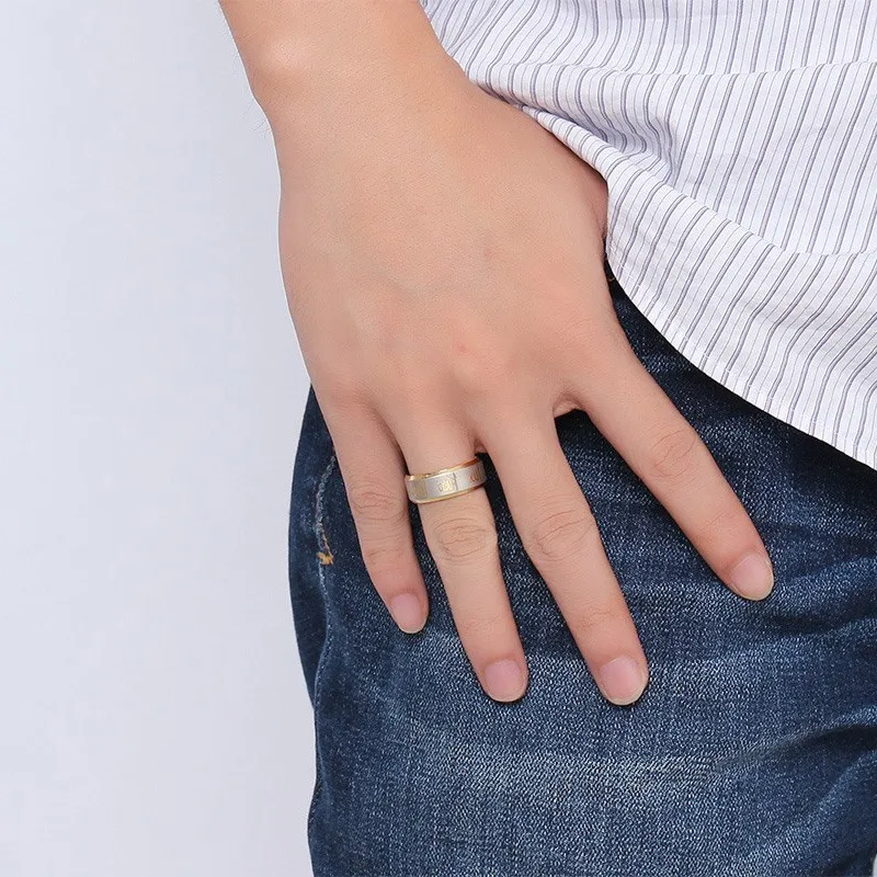 Meaeguet 8mm Allah Men Ring Gold-Color Stainless Steel Finger Ring Arabic Islamic Muslim Religious Male Jewelry