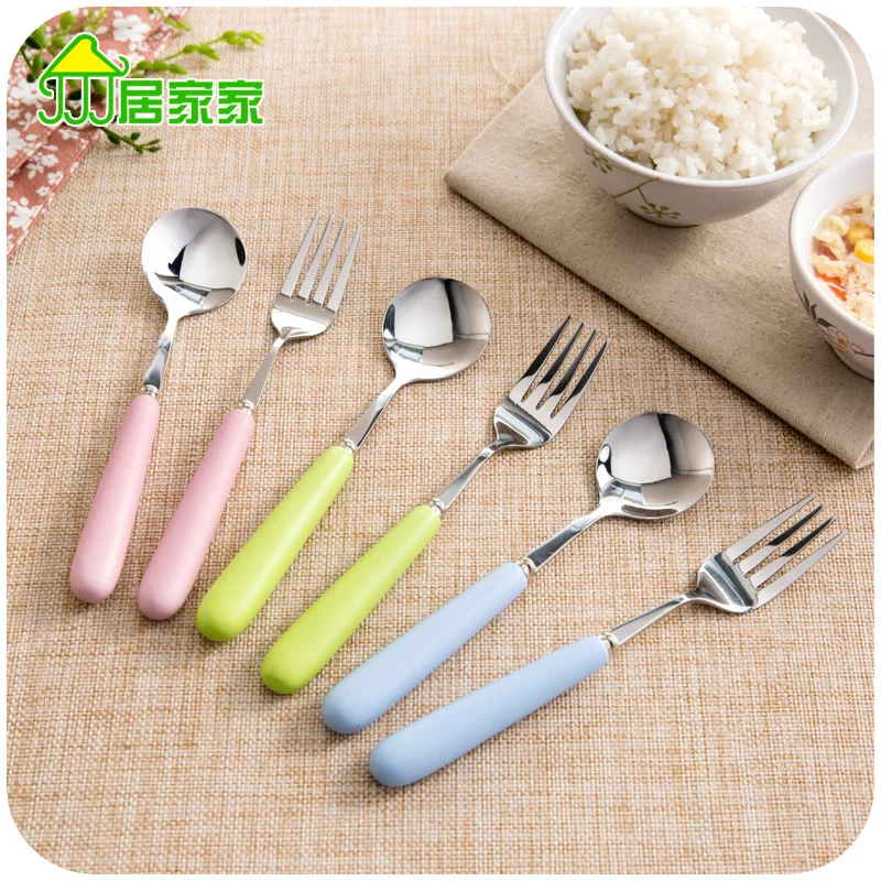 Matte ceramic handle spoon Western cutlery fork, spoon stirring spoon childrenin Spoons from