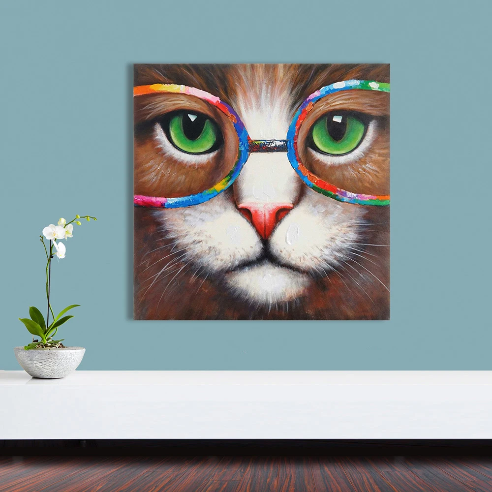 Kaufen HDARTISAN Wand Kunst Bild Tier Katze Mit Brille Gedruckt Leinwand Malerei Für Wohnzimmer Home Decor Kein Rahmen
