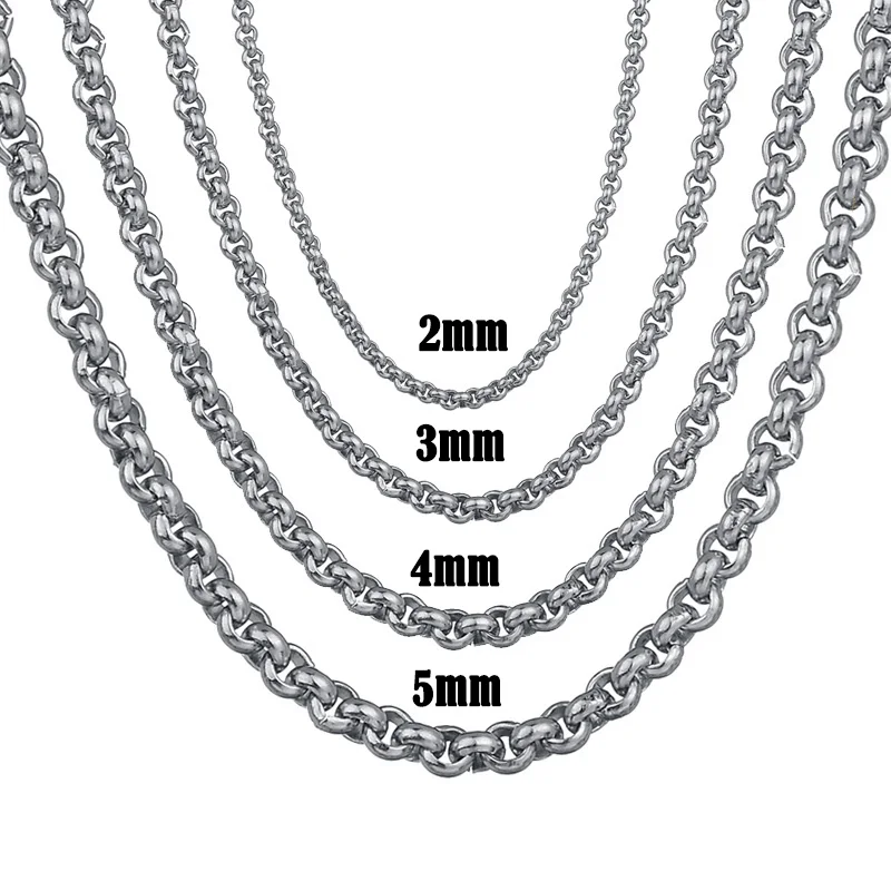 

Maxmoon Width 2mm/3mm/ 4mm/5mm Never Fade Stainless Steel Round Box Chain Silver Color Waterproof Men Cuban Necklace