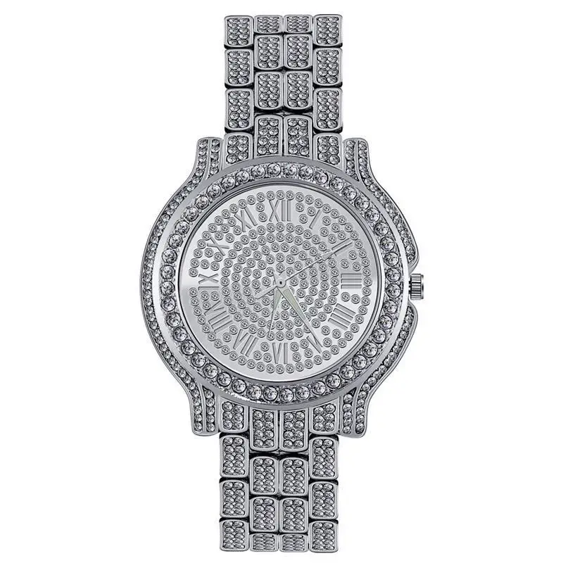 Модный, с украшениями в виде бриллиантов часы женские из нержавеющей стали женские кварцевые часы на запястье роскошные золотые часы со стразами Reloj Mujer - Цвет: Silver