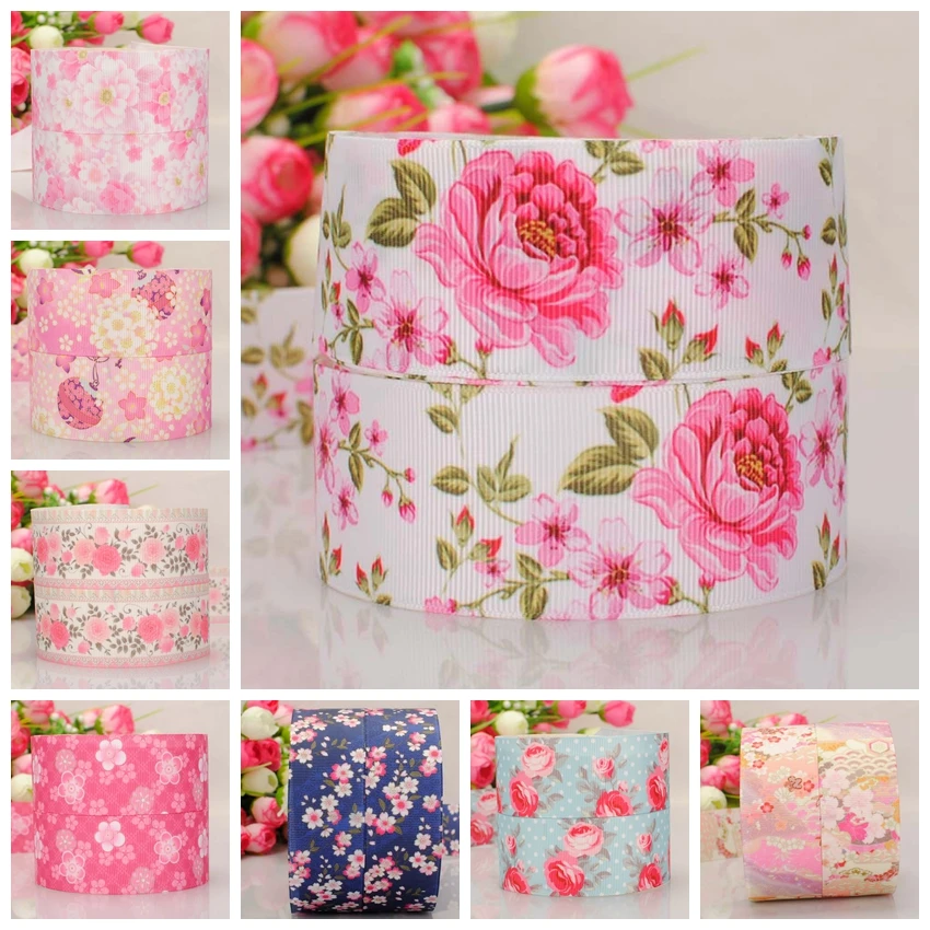 

1/2 " 38mm Japanese style big flowers ribbon printed grosgrain rose ribbon DIY handmade