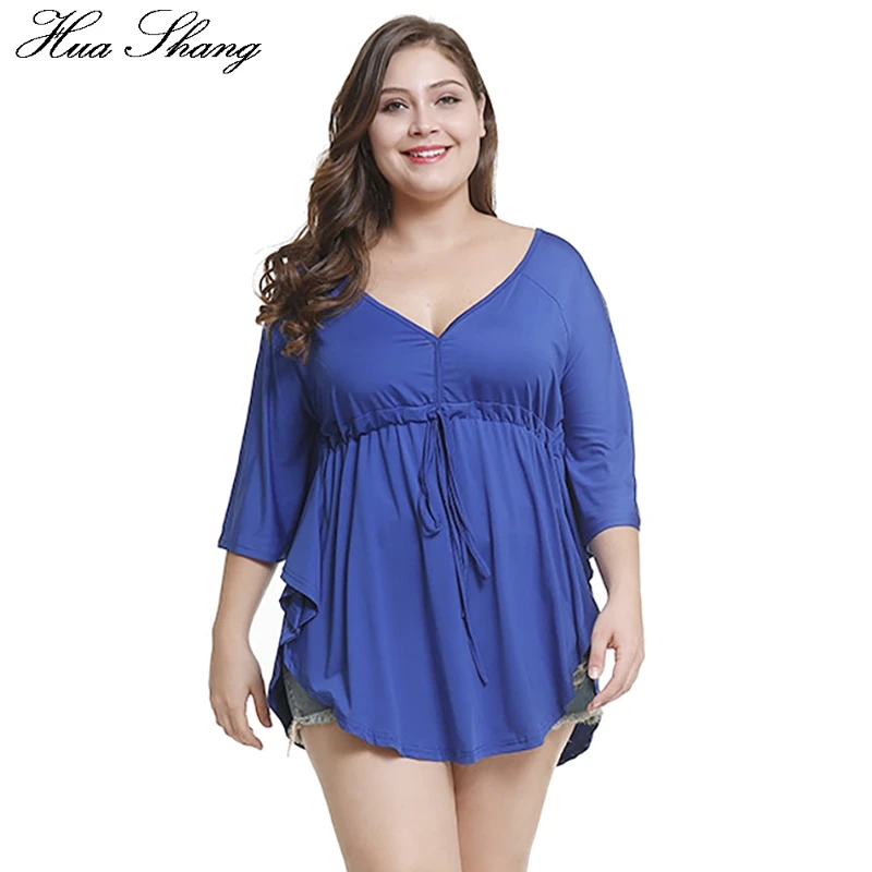 

Blue Womens Tops And Blouses Plus Size 2018 Women Summer V Neck Half Sleeve Irregular Ladies Tops Large Size Casual Tunic Blouse