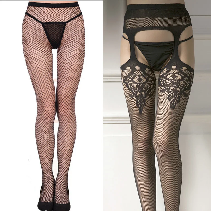 

Sexy Women Lingerie Black net Lace Stockings Top Garter Belt Thigh Pantyhose open crotch Top Sheer Thigh Stockings Long stocking