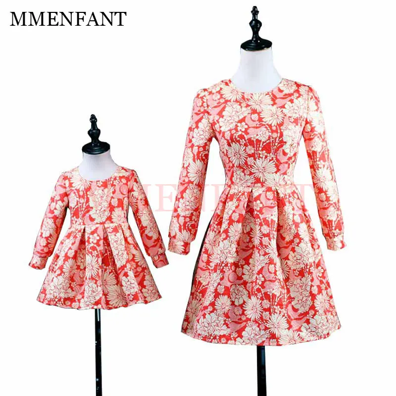 

2017 Autumn And Winter mother&Kids Wearing mother daughter dresses women Long Sleeve Dress Girls' tutu birthday Princess Dress