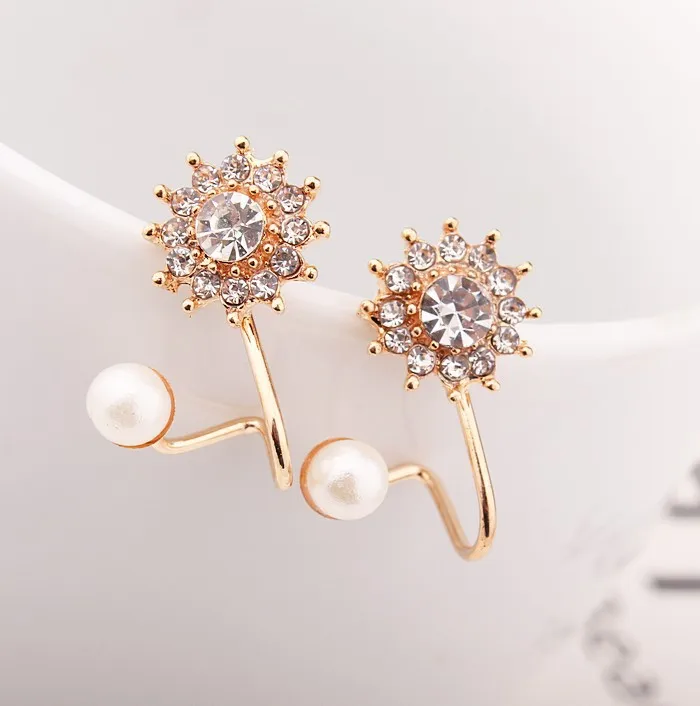 

Crystal Ear Cuff Earrings Snowflake Pearl Clip On Earrings for Women Rhinestone Zircon Earcuff without Piercing Jewelry