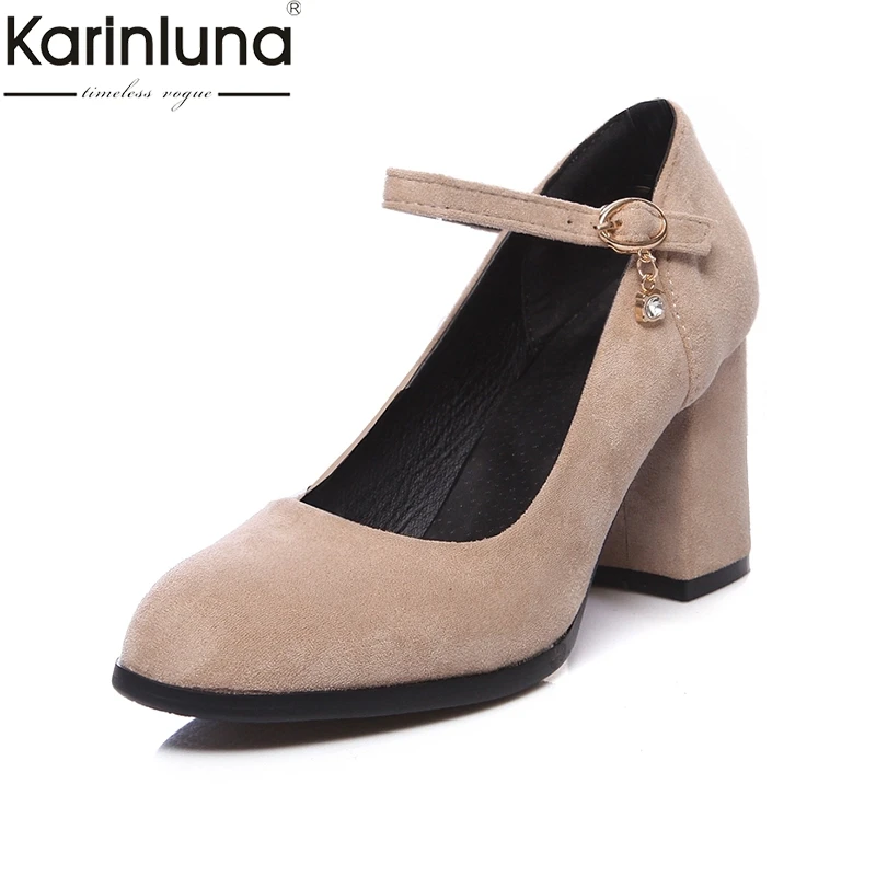 

KarinLuna 2019 Brand New Flock Mature Office Lady women' S Pumps Chunky Heels Elegant Fashion women's Shoes