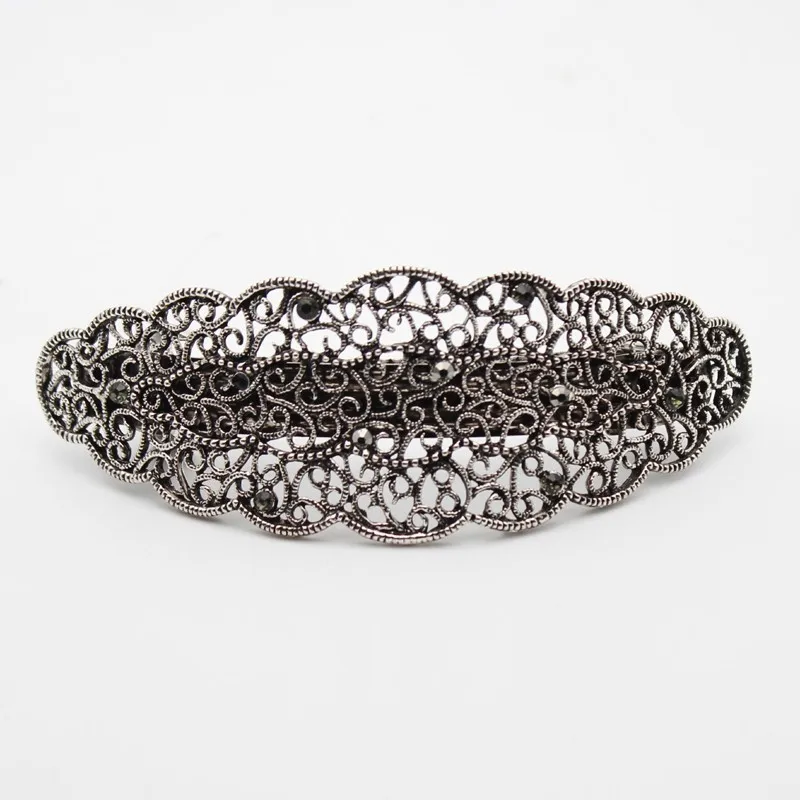 Vintage Metal Antique Black Silver Color Rhinestone French Barrette Big Hollow Diamante Hair Clip for Women Jewelry Accessories Jewelry Accessories Hair Accessory Hair Clip