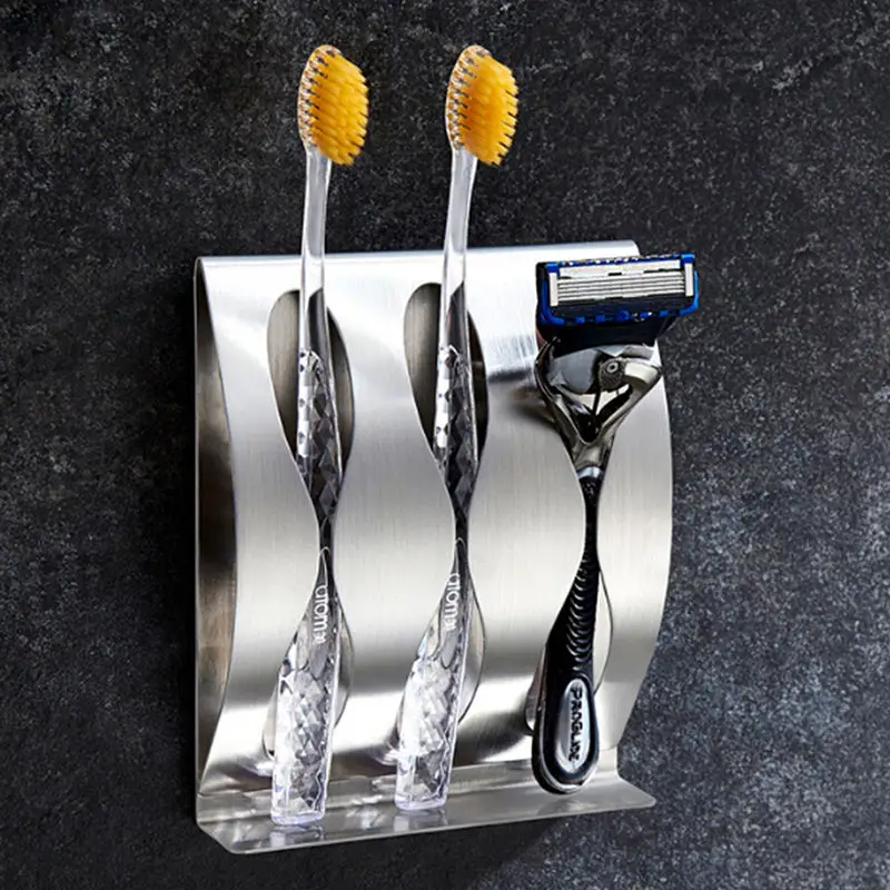 Stainless Steel Wall Mount Toothbrush Stand Holder Bathroom Razor Organizer Rack 