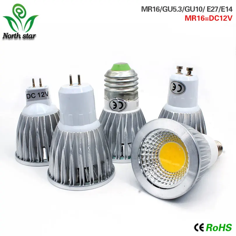 

6pcs E27 E14 GU10 GU5.3 MR16 DC12V LED COB Spotlight Dimmable 9w 12w 15w Spot Light Bulb high power lamp DC 12V or AC85-265V