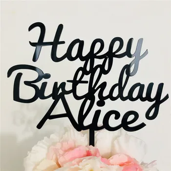 

Black Acrylic Personalized Birthday Cake Topper Happy Birthday Custom Wood Cake Topper Party Decorations