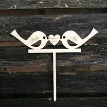 Пользовательские деревянные любовь птицы торт Toppe Жених невесты имя и Дата украшение для свадебного торта Топпер поставки деревянные Свадебные подарки