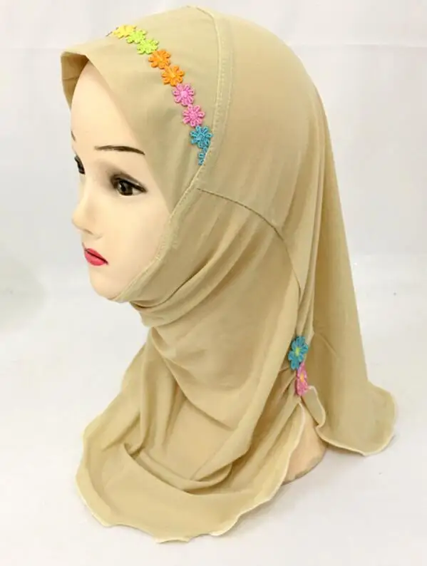 Девочки Дети мусульманский красивый хиджаб исламский, арабский шарф шали цветочный узор