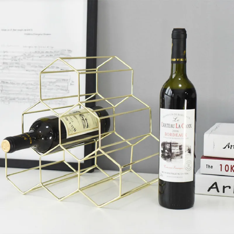 

Simple Nordic Wrought Iron Honeycomb Red Wine Rack Decoration Home Living Room Bar Wine Cabinet Shop Display Decoration Storage