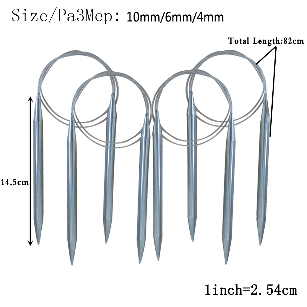Круглые спицы из нержавеющей стали для вязания крючком, плетения, булавки для перчатки свитера, рукоделия 10 мм/6 мм/4 мм
