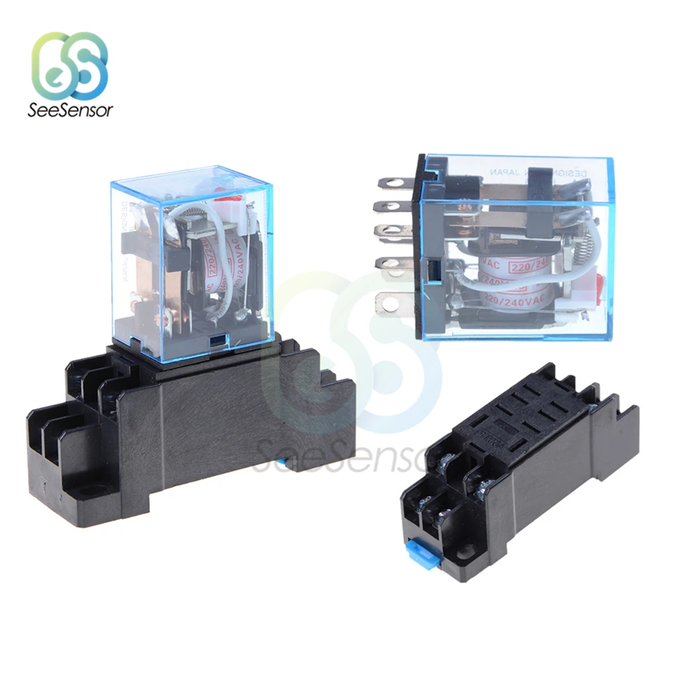

PTF08A LY2NJ HH62P Relay DC 12V AC 220V 10A 8PIN Coil DPDT Power Relay Socket Base Holder