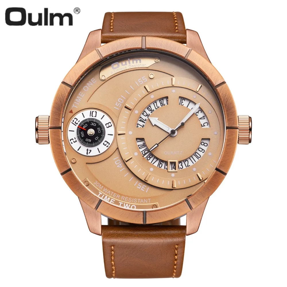 

OULM Military Quartz Mens Watches Top Brand Luxury Leather Strap Analog Clock Vintage Calendar Wrist Watch Men relogio masculino