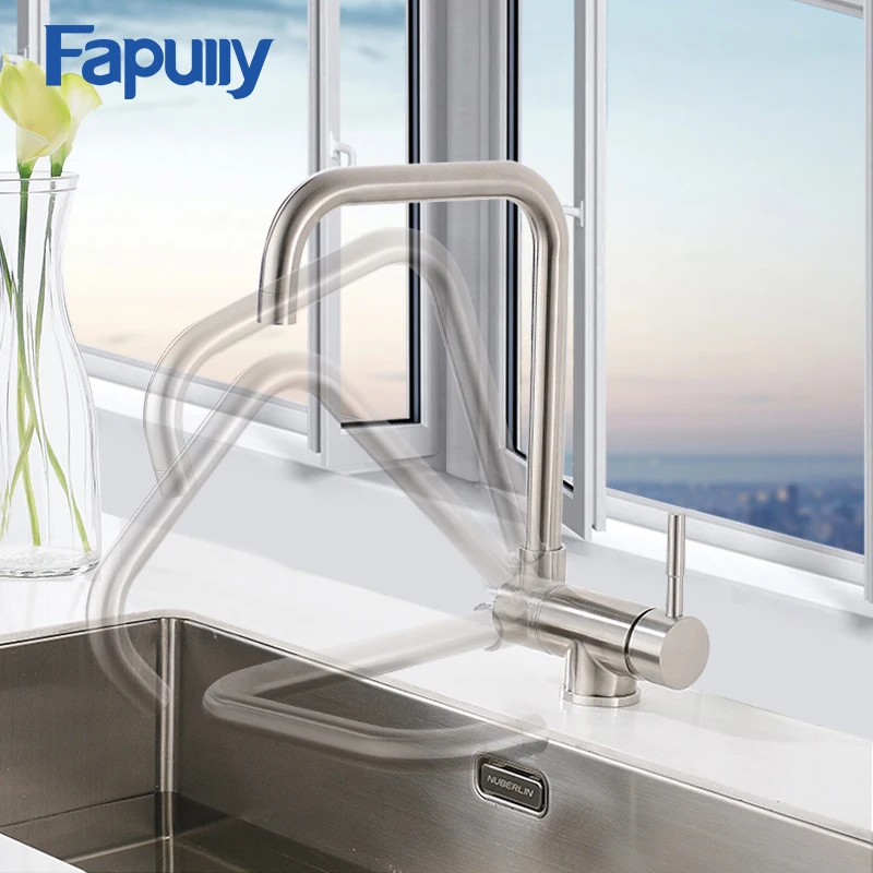  Fapully Brass Kitchen Faucet Foldable Single Handle Crane 360 Degree Rotate Mixer Sink Tap Mixer Ho - 4000011270780
