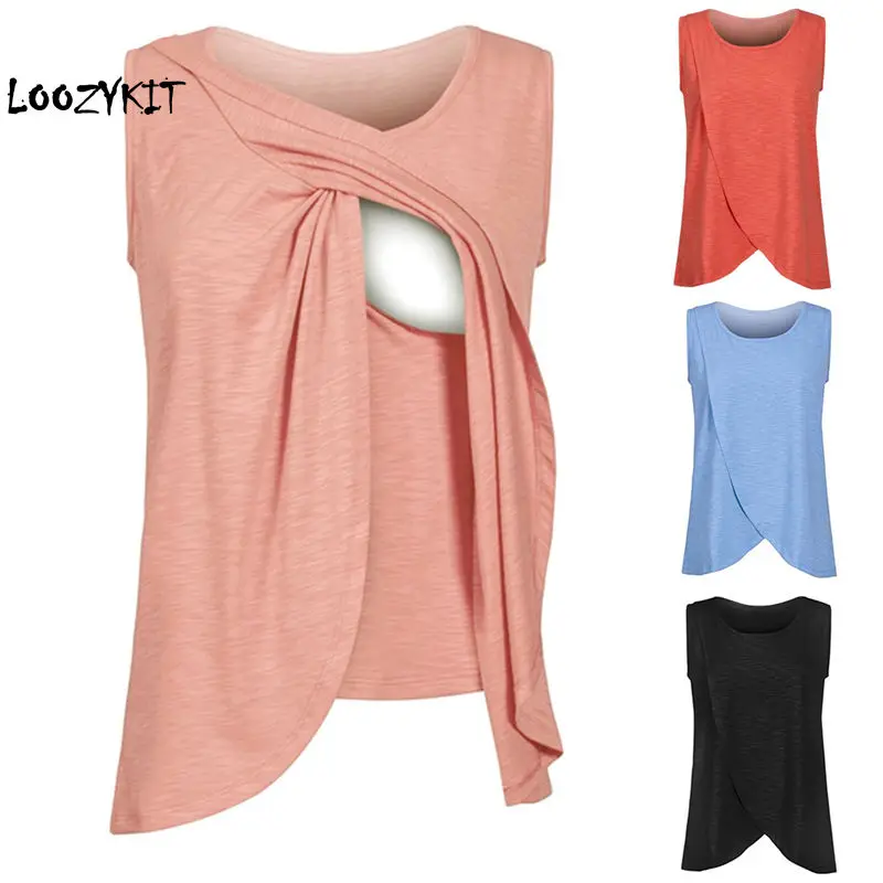 Loozykit Summer Women Maternity Nursing Tops Cotton Maternity Breastfeeding Top Pregnancy Lactation T-Shirt Breastfeeding Cloth