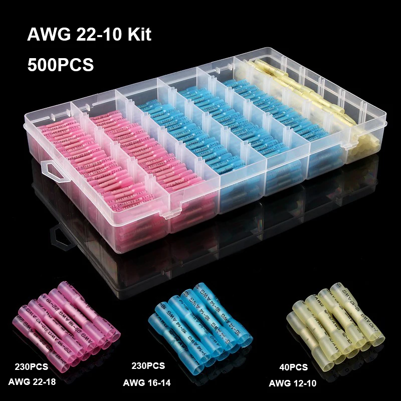 100x//4 Sizes Solder Heat Seal Shrink Butt Wire Connector Terminal Waterproof Kit
